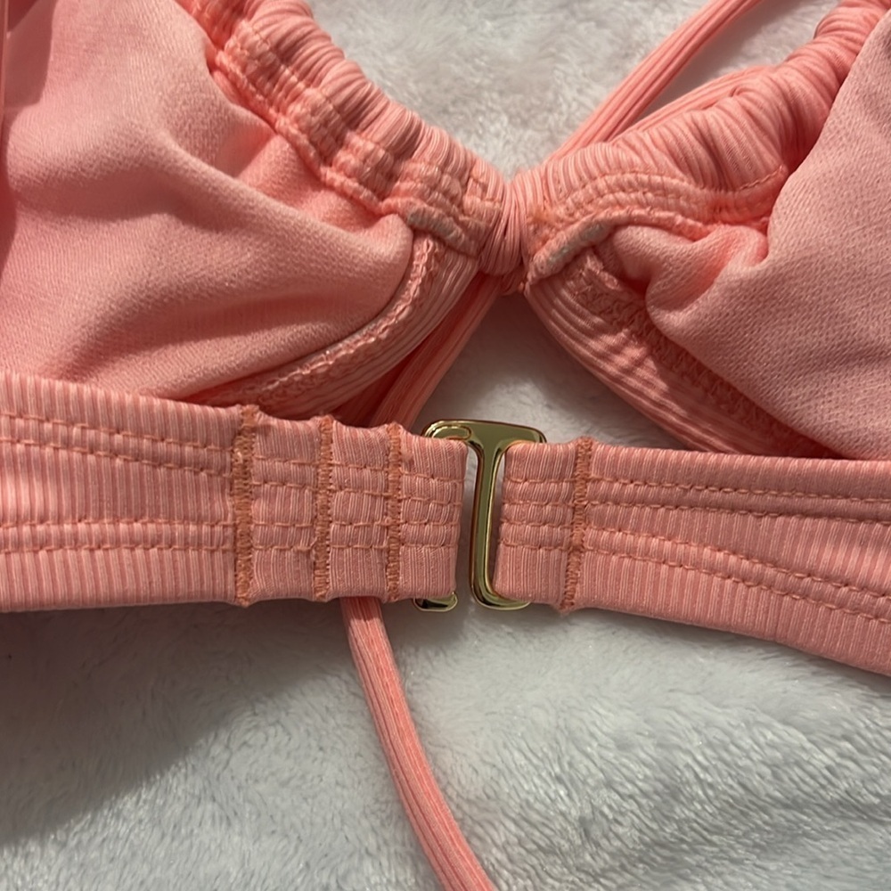 New Shade & Shore Women’s Pink Ribbed Tie Front Bikini Top Size Small Nwt — image 6 of 8